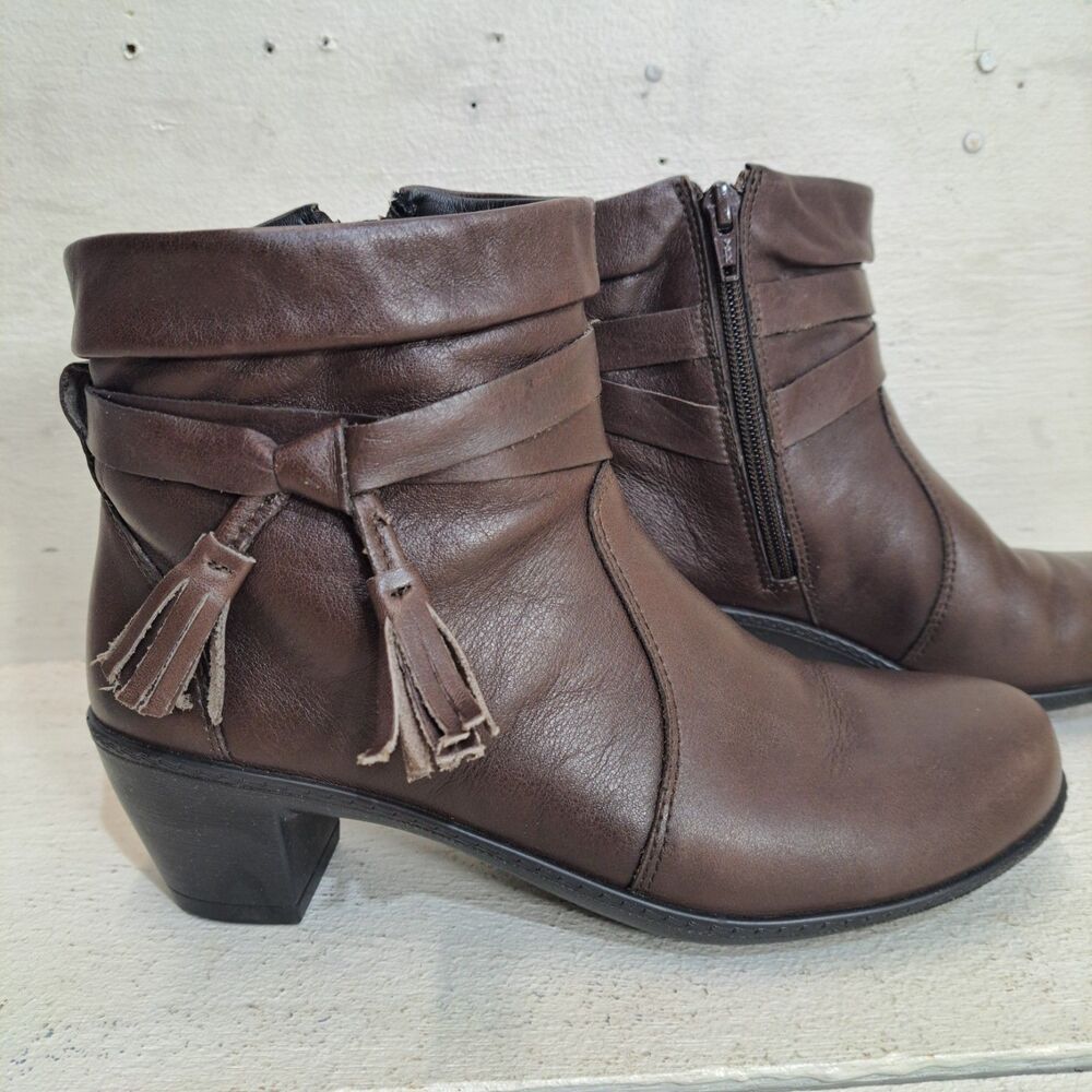 Hotter Brown Leather Ankle Boots with Tassels